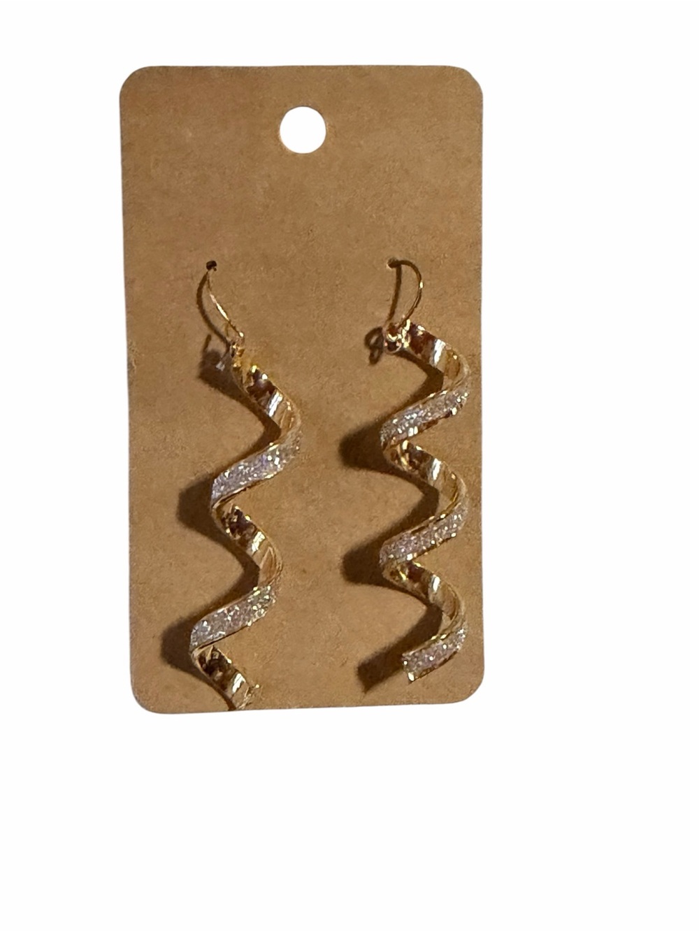Gold Spiral Drop Earrings with Glitter Accents - Women Jewelry